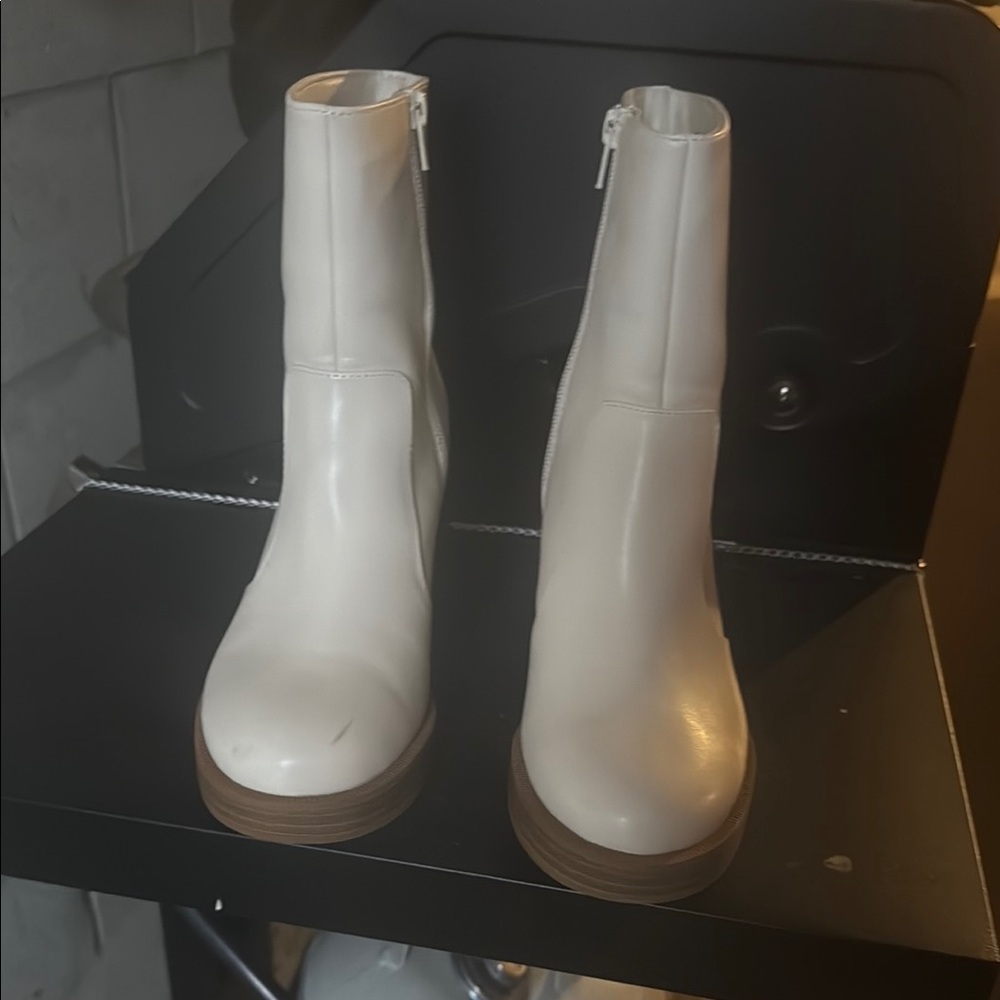 White and Brown Ankle Boots with Minimalist Design